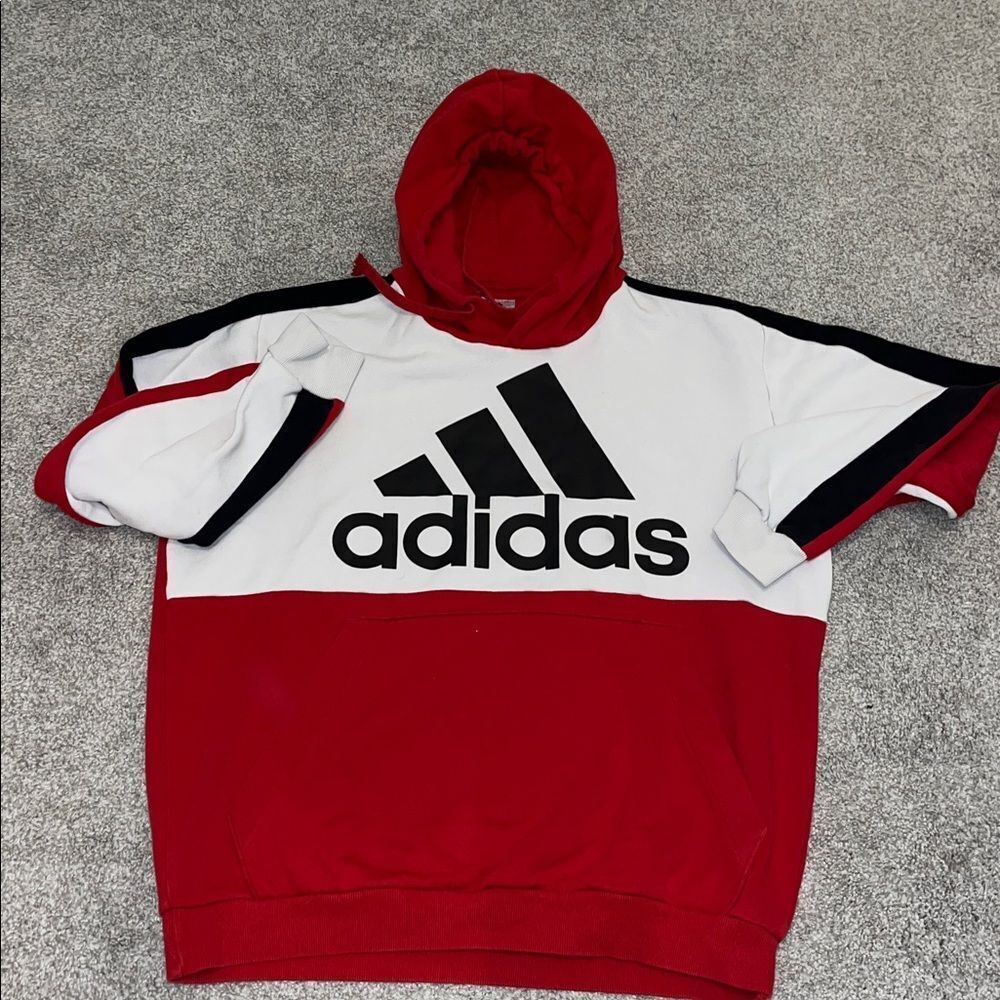 Adidas Red White Black Soccer Training work out hoodie hooded sweatshirt LT Tall